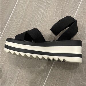 Womens Black and White Platform Sandals